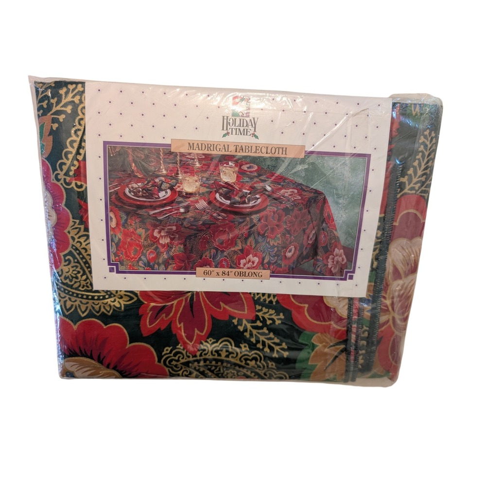 Holiday Time Tablecloth Oblong 60x84 Multicolor Madrigal Floral‎ Christmas